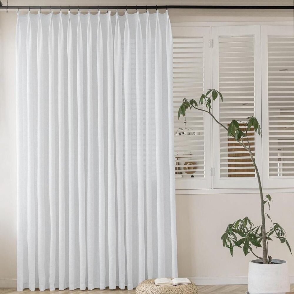 Brand New Maiher White Linen Texture Pinch Pleated Curtain 72"W × 84"L – 1 Panel